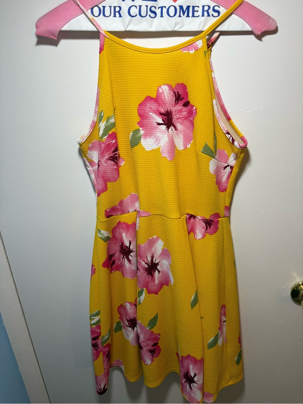 Soprano Yellow Mini Dress with Pink Floral Print